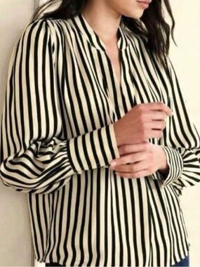 Banana Republic Black and Cream Striped Blouse